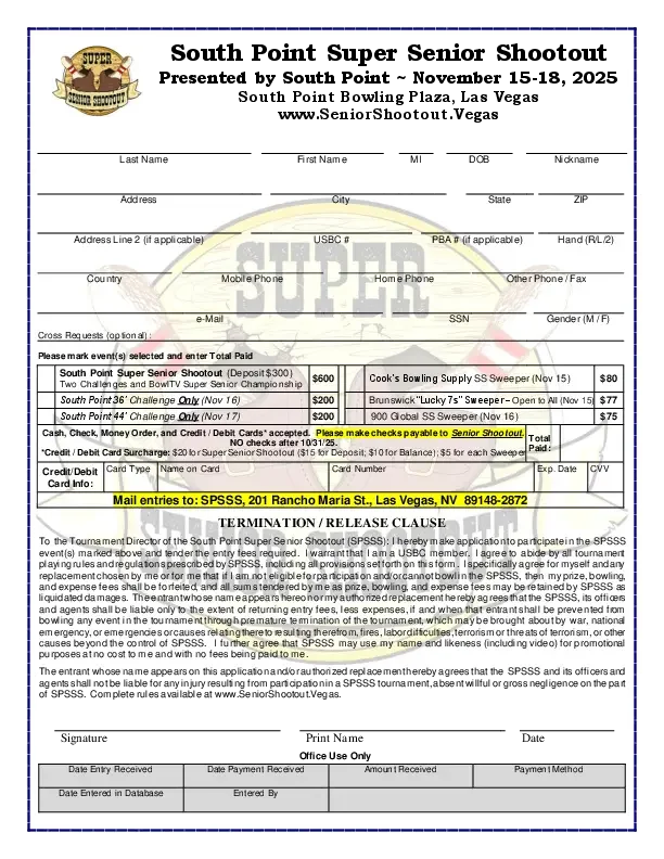 2025 South Point Super Senior Shootout entry form
